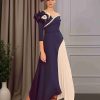 A-Line/Princess V-Neck 3/4 Length Sleeves Asymmetrical Mother of the Bride Dresses with Ruffles & 3D Flowers