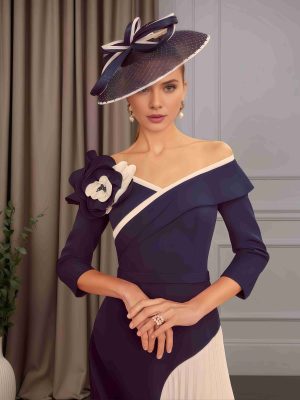 A-Line/Princess V-Neck 3/4 Length Sleeves Asymmetrical Mother of the Bride Dresses with Ruffles & 3D Flowers