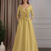 A-Line/Princess V-Neck 3/4 Length Sleeves Floor-Length Mother of the Bride Dresses with 3D Flowers