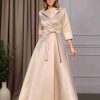 A-Line/Princess V-Neck 3/4 Length Sleeves Floor-Length Mother of the Bride Dresses with Belt