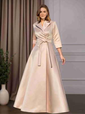 A-Line/Princess V-Neck 3/4 Length Sleeves Floor-Length Mother of the Bride Dresses with Belt
