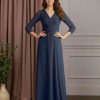 A-Line/Princess V-Neck 3/4 Length Sleeves Floor-Length Mother of the Bride Dresses with Ruffles