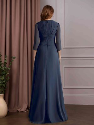 A-Line/Princess V-Neck 3/4 Length Sleeves Floor-Length Mother of the Bride Dresses with Ruffles