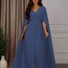 A-Line/Princess V-Neck Cap Sleeves Floor-Length Mother of the Bride Dresses with Pleated & Split Side