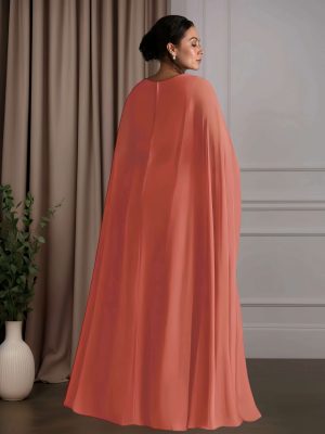 A-Line/Princess V-Neck Cap Sleeves Floor-Length Plus Size Mother of the Bride Dresses with Pleated & Split Side