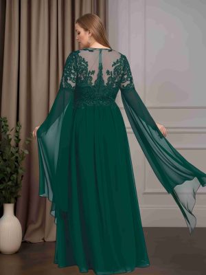 A-Line/Princess V-Neck Half Flutter Sleeves Floor-Length Mother of the Bride Dresses with Split Side & Appliques