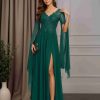 A-Line/Princess V-Neck Half Flutter Sleeves Floor-Length Mother of the Bride Dresses with Split Side & Appliques