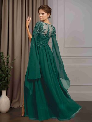A-Line/Princess V-Neck Half Flutter Sleeves Floor-Length Mother of the Bride Dresses with Split Side & Appliques