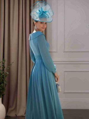 A-Line/Princess V-Neck Long Sleeves Tea-Length Mother of the Bride Dresses with Ruffle, Lace & Sequins