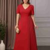 A-Line/Princess V-Neck Short Sleeves Ankle-Length Plus Size Mother of the Bride Dresses with Ruffles