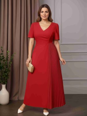 A-Line/Princess V-Neck Short Sleeves Ankle-Length Plus Size Mother of the Bride Dresses with Ruffles
