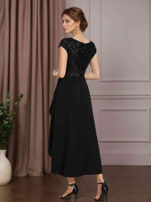 A-Line/Princess V-Neck Short Sleeves Asymmetrical Mother of the Bride Dresses with Sequins