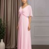 A-Line/Princess V-Neck Short Sleeves Floor-Length Mother of the Bride Dresses with Ruffles