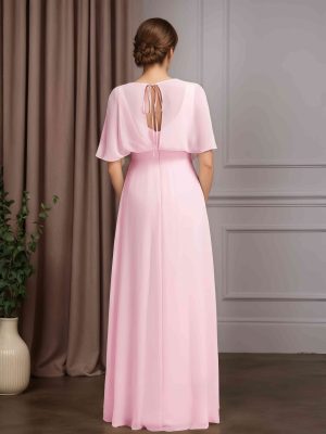 A-Line/Princess V-Neck Short Sleeves Floor-Length Mother of the Bride Dresses with Ruffles