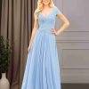 A-Line/Princess V-Neck Short Sleeves Floor-Length Mother of the Bride Dresses with Sequins & Lace Appliques
