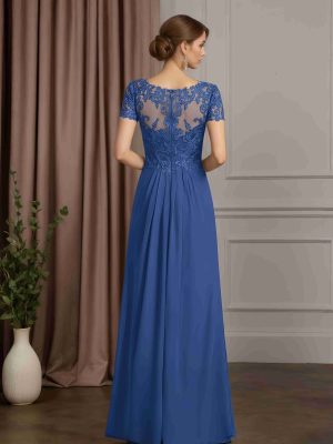 A-Line/Princess V-Neck Short Sleeves Floor-Length Mother of the Bride Dresses with Overskirt & Lace Appliques