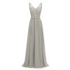V-neck Floor Length Dusty Sage Bridesmaid Dresses