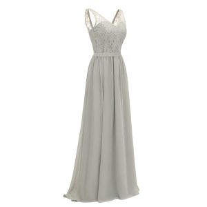 V-neck Floor Length Dusty Sage Bridesmaid Dresses