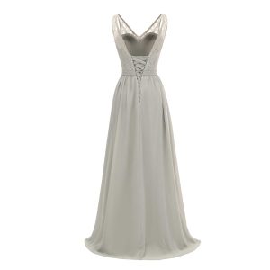 V-neck Floor Length Dusty Sage Bridesmaid Dresses