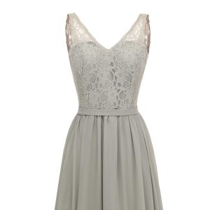 V-neck Floor Length Dusty Sage Bridesmaid Dresses