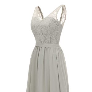 V-neck Floor Length Dusty Sage Bridesmaid Dresses