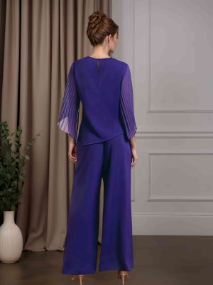 Jumpsuits 2 Pieces Round Neck Half Sleeves Ankle-Length Mother of the Bride Pantsuits with Pleated