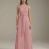 Jumpsuits Halter Neck Sleeveless Floor-Length Chiffon Bridesmaid Dresses with Ruched & Pockets