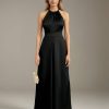 Jumpsuits Halter Neckline Sleeveless Floor-Length Bridesmaid Dresses with Ruched & Pockets