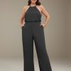 Jumpsuits Halter Sleeveless Floor-Length Plus Size Bridesmaid Dresses with Ruched & Pockets