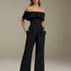 Jumpsuits Off-The-Shoulder Floor-Length Bridesmaid Dresses with Ruffles & Pockets