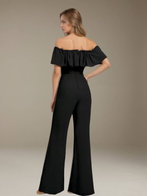 Jumpsuits Off-The-Shoulder Floor-Length Bridesmaid Dresses with Ruffles & Pockets