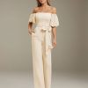 Jumpsuits Off-The-Shoulder Floor-Length Bridesmaid Dresses with Pockets & Bowknot