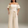 Jumpsuits Off-The-Shoulder Floor-Length Plus Size Bridesmaid Dresses with Pockets & Bowknot