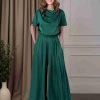Jumpsuits Round Neck Short Sleeves Floor-Length Mother of the Bride Pantsuits with Ruffles