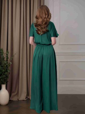Jumpsuits Round Neck Short Sleeves Floor-Length Mother of the Bride Pantsuits with Ruffles