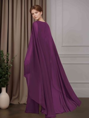 Jumpsuits Scoop Neck Cap Sleeves Floor-Length Mother of the Bride Pantsuits with Beaded