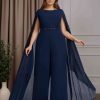 Jumpsuits Scoop Neck Cap Sleeves Floor-Length Plus Size Mother of the Bride Pantsuits with Beaded