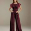 Jumpsuits Scoop Neck Short Sleeves Floor-Length Bridesmaid Dresses with Ruched & Pockets