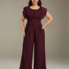Jumpsuits Scoop Neck Short Sleeves Floor-Length Plus Size Bridesmaid Dresses with Ruched & Pockets