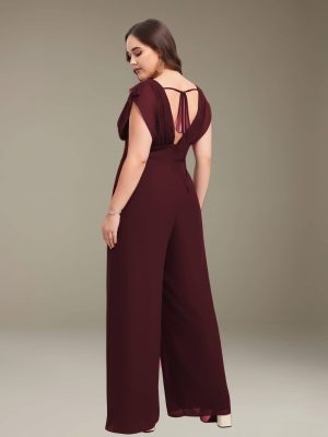 Jumpsuits Scoop Neck Short Sleeves Floor-Length Bridesmaid Dresses with Ruched & Pockets