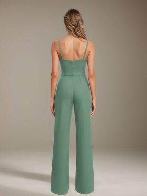Jumpsuits Spaghetti Straps Sleeveless Floor-Length Chiffon Bridesmaid Dresses with Ruched & Pockets