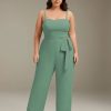 Jumpsuits Spaghetti Straps Sleeveless Floor-Length Chiffon Plus Size Bridesmaid Dresses with Ruched & Pockets