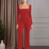 Jumpsuits Square Neck Long Sleeves Floor-Length Mother of the Bride Pantsuits with Sequins
