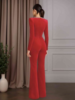 Jumpsuits Square Neck Long Sleeves Floor-Length Mother of the Bride Pantsuits with Sequins