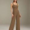 Jumpsuits Square Neckline Sleeveless Floor-Length Bridesmaid Dresses with Ruched & Pockets
