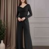 Jumpsuits V-Neck Long Sleeves Floor-Length Mother of the Bride Pantsuits with Ruffles