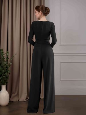 Jumpsuits V-Neck Long Sleeves Floor-Length Mother of the Bride Pantsuits with Ruffles