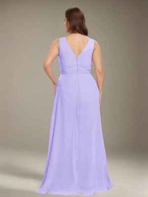 Jumpsuits V-Neck Sleeveless Floor-Length Plus Size Bridesmaid Dresses with Ruched