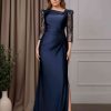 Mermaid/Trumpet Asymmetrical Neckline 3/4 Length Sleeves Floor-Length Plus Size Mother of the Bride Dresses with Sequins & Lace Appliques