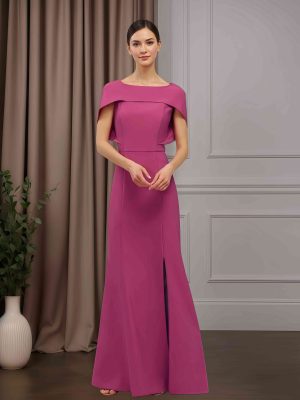 Mermaid/Trumpet Scoop Neck Cap Sleeves Floor-Length Mother of the Bride Dresses with Split Side